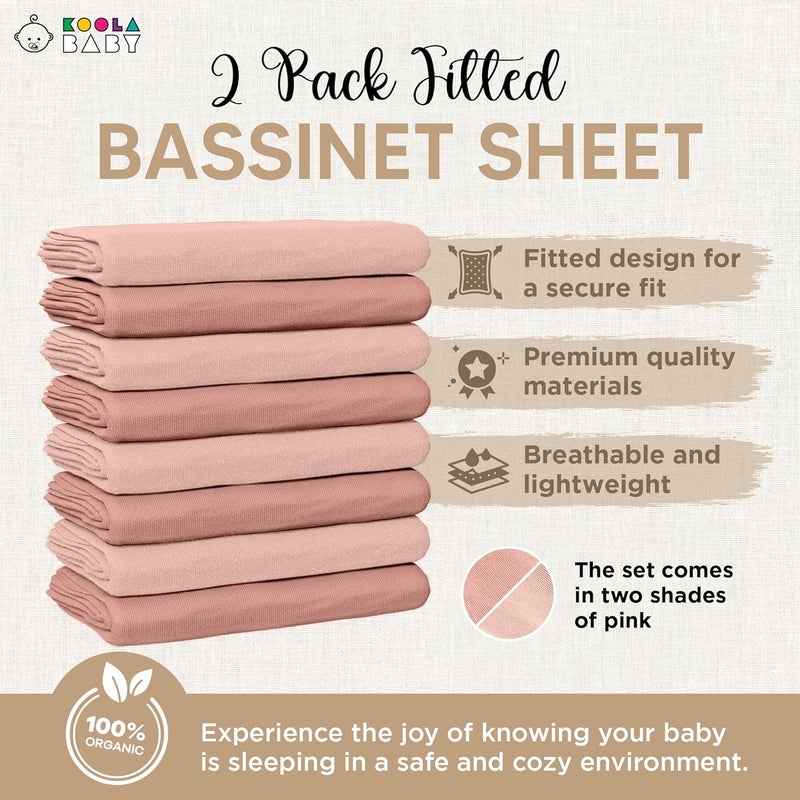 KoolerThings Bassinet Fitted Sheets - Compatible with Amke, Ronbei, Pamobabe, and Nordmiex | 100% Organic Jersey Cotton - Light Pink + Dark Pink | 32x19 (2 Pack) - Image 3
